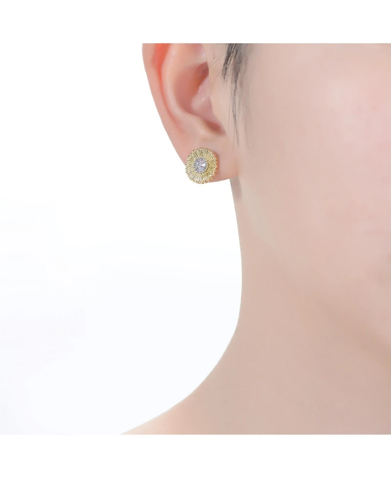 Stylish 14K Gold Plated and Cubic Zirconia Floral Stud Earrings
