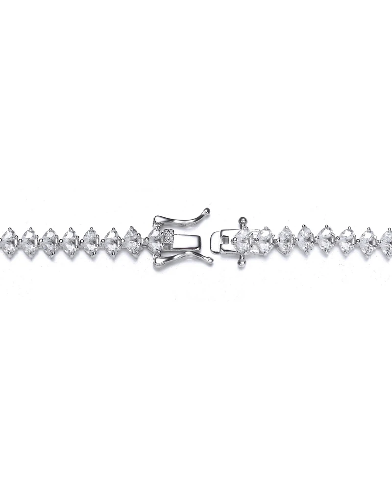 Sterling Silver Heart Shaped Clear Cubic Zirconia Tennis Bracelet