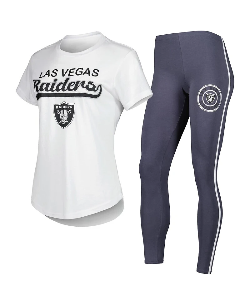 Women's Concepts Sport White, Charcoal Las Vegas Raiders Sonata T-shirt and Leggings Sleep Set