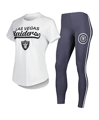 Women's Concepts Sport White, Charcoal Las Vegas Raiders Sonata T-shirt and Leggings Sleep Set