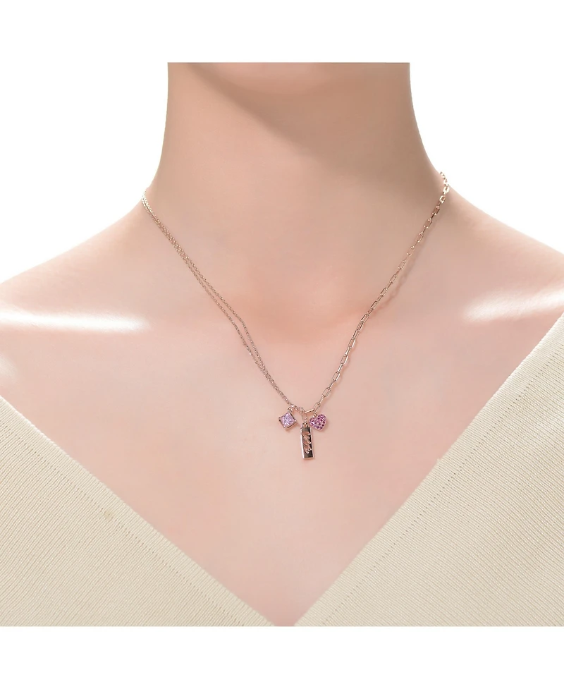 Sterling Silver 18K Rose Plated Red Cubic Zirconia Heart Necklace