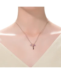 Sterling Silver 18K Rose Plated Red Cubic Zirconia Heart Necklace
