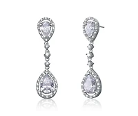 Cubic Zirconia Sterling Silver Rhodium Plated Pear Shape Drop Earrings