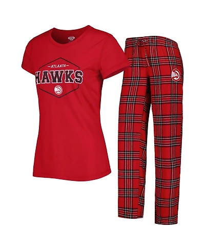 Women's Concepts Sport Red, Black Atlanta Hawks Badge T-shirt and Pajama Pants Sleep Set