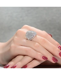 Sterling Silver White Gold Plated Clear Round and Green Cubic Zirconia Cluster Dome Ring