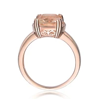 Sterling Silver 18k Rose Gold Plated with Pink & Cubic Zirconia Cushion Solitaire Halo Ring