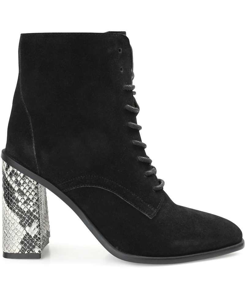 Journee Signature Women's Edda Snake Print Block Heel Lace Up Booties
