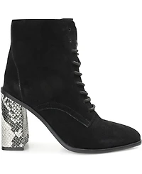 Journee Signature Women's Edda Snake Print Block Heel Lace Up Booties
