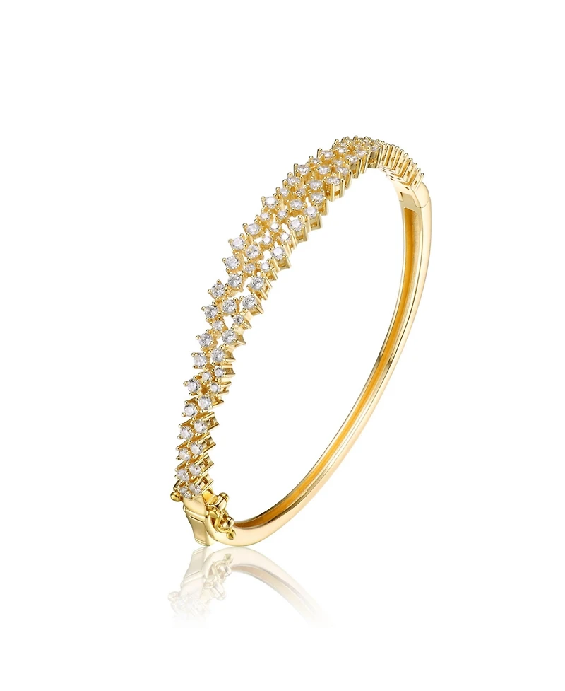 Sterling Silver with Rhodium Plated Clear Round Cubic Zirconia Cluster Style Bangle Bracelet