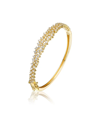 Sterling Silver with Rhodium Plated Clear Round Cubic Zirconia Cluster Style Bangle Bracelet