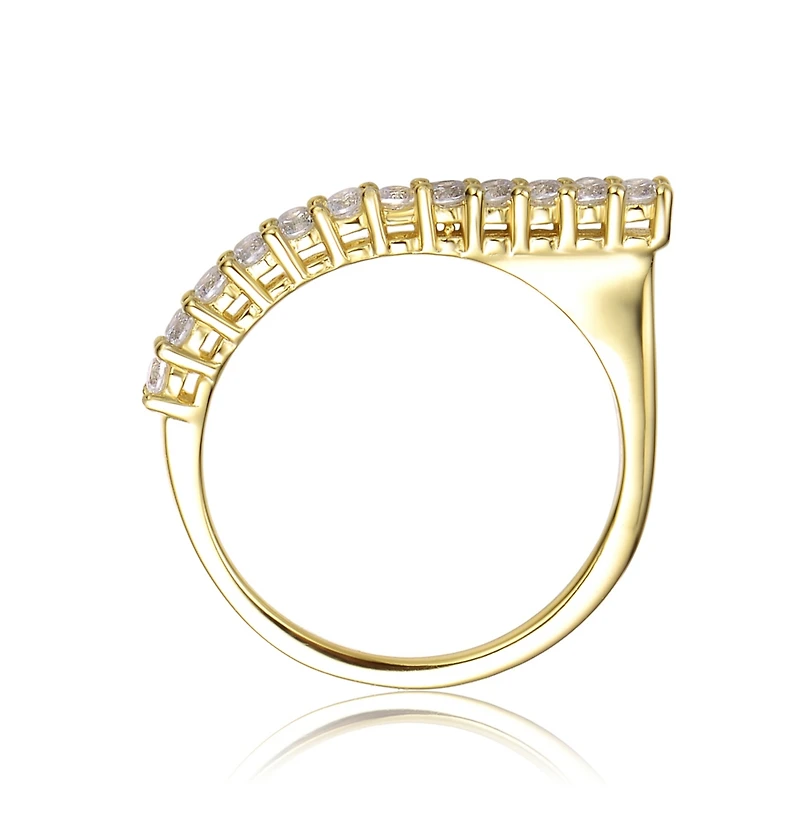 14k Yellow Gold Plated with Cubic Zirconia Waterfall Square Top Stacking Ring Sterling Silver