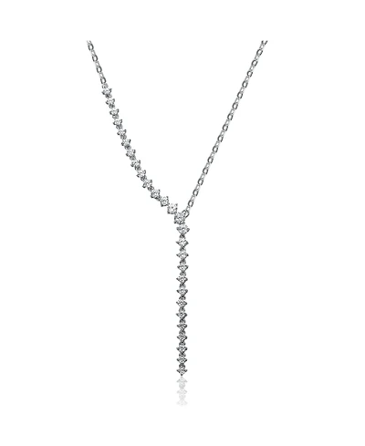 Rhodium-Plated with Cubic ZIrconia Asymmetrical Waterfall Y-Necklace Sterling Silver