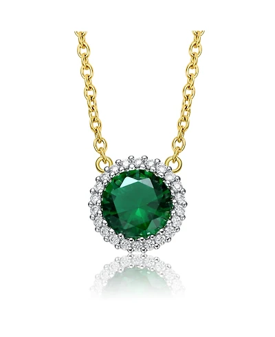 Sterling Silver Two-Tone Cubic Zirconia Round Colored Necklace with Gold Link Chain