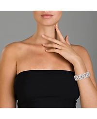 Genevive Exquisite Rhodium-Plated Sterling Silver Flower Bracelet with Cubic Zirconia