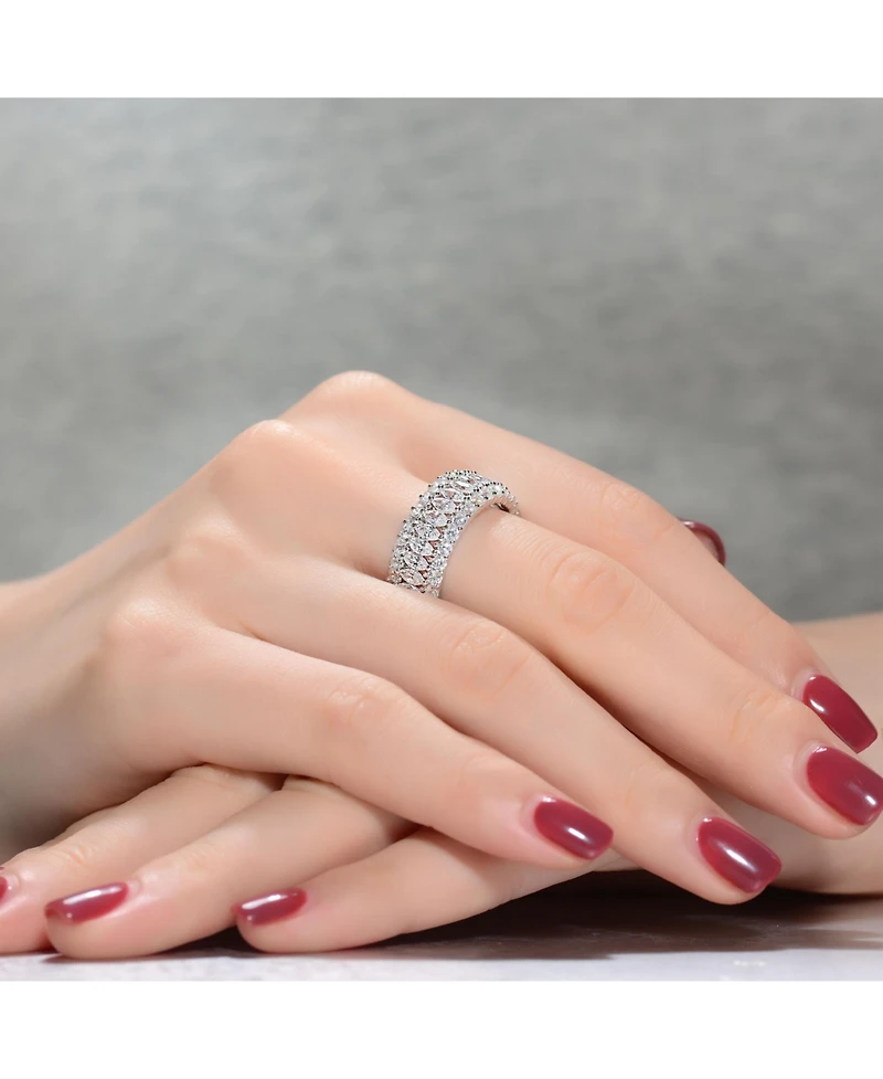 Sterling Silver White Gold Plated Clear Round and Marquise Cubic Zirconia Eternity Ring