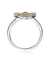 Sterling Silver Two Tone and Clear Cubic Zirconia Heart Ring