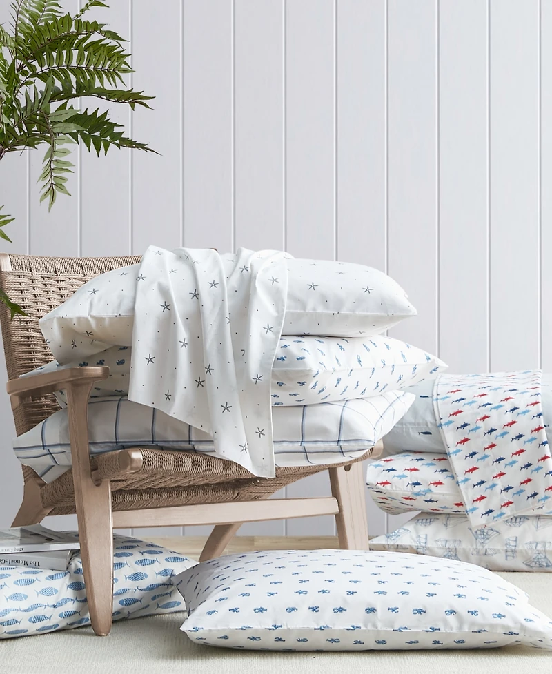 Nautica Whale Stripe Cotton Percale 3-Piece Sheet Set, Twin Xl