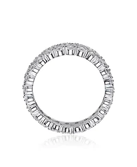 Sterling Silver with Rhodium Plated Clear Round Cubic Zirconia Curved Eternity Ring