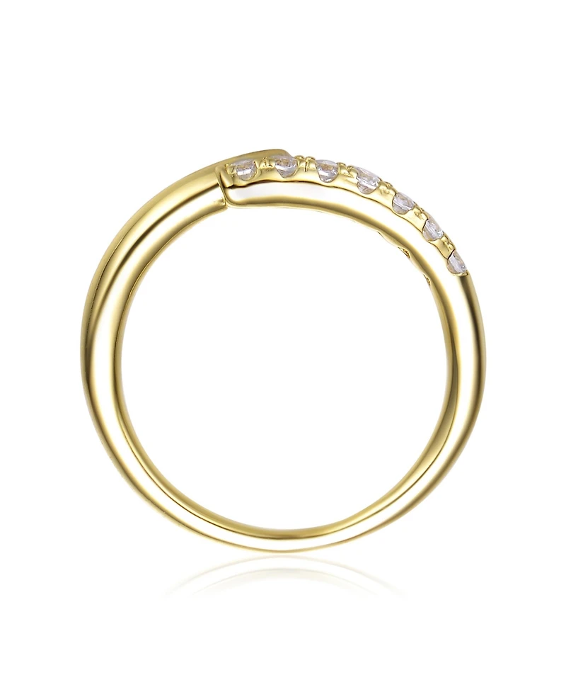 14k Yellow Gold Plated with Cubic Zirconia Bypass Stacking Ring Sterling Silver