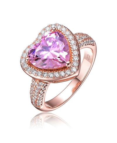 Sterling Silver 18K Rose Plated Pink Cubic Zirconia Heart Modern Ring