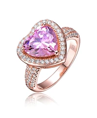 Sterling Silver 18K Rose Plated Pink Cubic Zirconia Heart Modern Ring