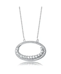 Cz Sterling Silver Rhodium Outlined Circle Necklace