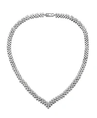 Radiant Three-Row Sterling Silver Necklace with Clear Princess Cubic Zirconia and Rhodium Plating