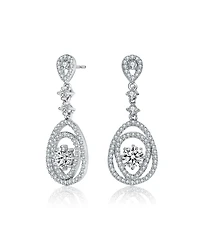 Sterling Silver with Rhodium Plated Clear Round Cubic Zirconia Double Pear Drop Earrings