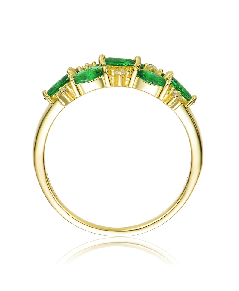 Sterling Silver with Gold Plated Marquise and Round Cubic Zirconia Coctail Ring