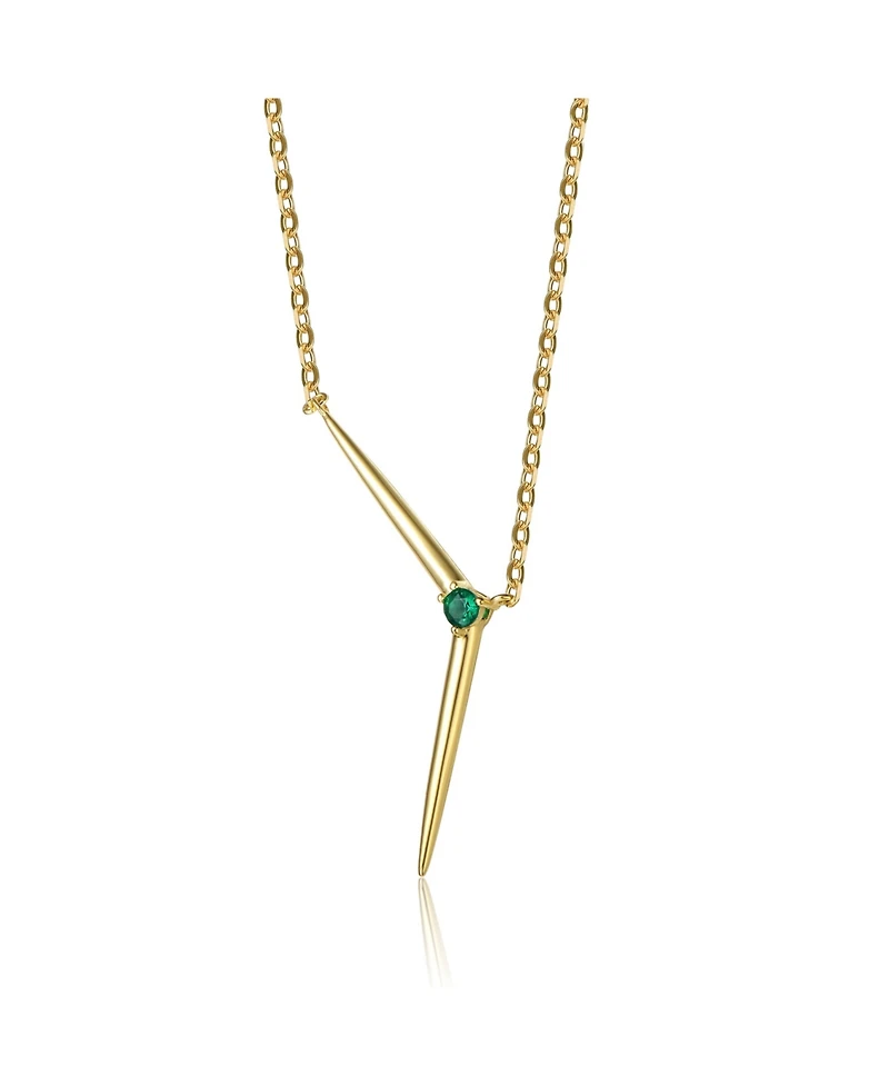 14k Yellow Gold Plated with Green Cubic Zirconia Solar Chevron Necklace Sterling Silver