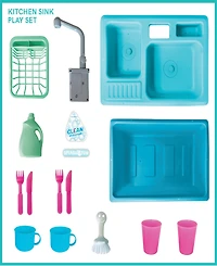 Splash Fun Wash-up Kitchen Sink Running Water Pretend Play Color Changing Kitchen Toy Cups and Accessories 15 Piece Set with Working Faucet