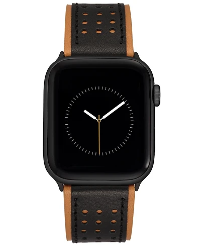Vince Camuto Men's Black and Brown Premium Leather Band with Perforated Design Compatible with 42/44/45/Ultra/Ultra 2 Apple Watch
