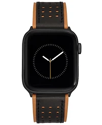 Vince Camuto Men's Black and Brown Premium Leather Band with Perforated Design Compatible with 42/44/45/Ultra/Ultra 2 Apple Watch