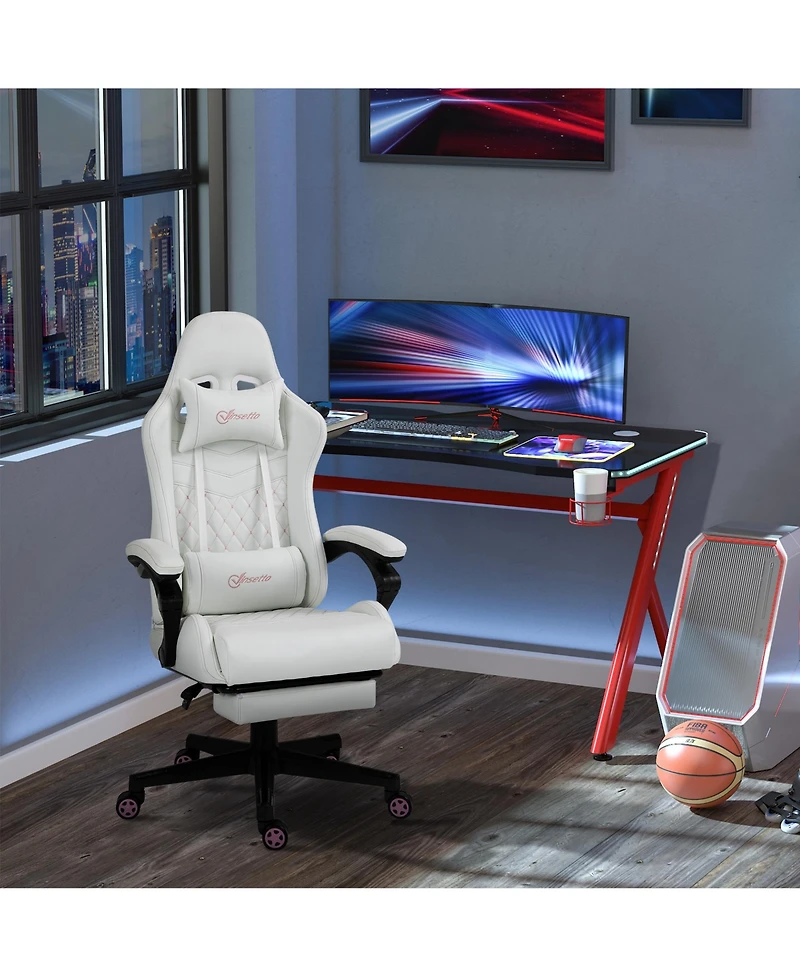 Vinsetto Racing Gaming Chair w/ Padded Arms, Pu Leather Recliner Office, White