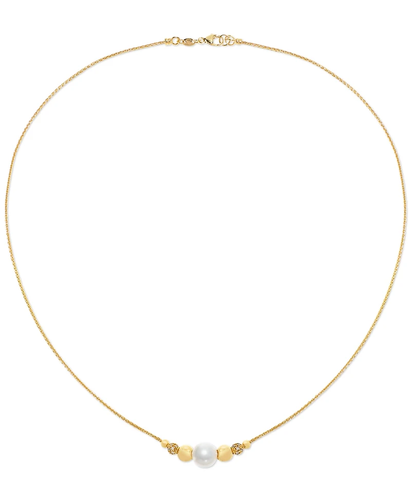 Cultured Freshwater Pearl (8-1/4mm) & Cubic Zirconia 18" Collar Necklace in 14k Gold-Plated Sterling Silver