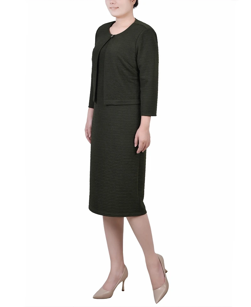 Ny Collection Women's Textured 3/4 Sleeve Two Piece Dress Set