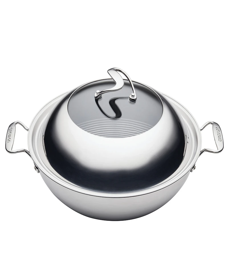 Circulon Clad Stainless Steel 14" Induction Wok with Glass Lid and Hybrid Steelshield and Non-stick Technology