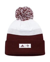 Men's adidas Maroon and White Texas A&M Aggies Colorblock Cuffed Knit Hat with Pom