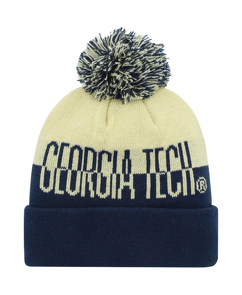 Men's adidas Navy and Gold Georgia Tech Yellow Jackets Colorblock Cuffed Knit Hat with Pom
