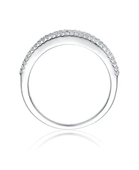 Sterling Silver Rhodium Plated Green Cubic Zirconia Band Ring