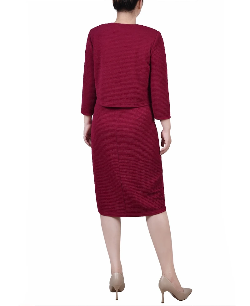 Ny Collection Petite Textured 3/4 Sleeve Two Piece Dress Set