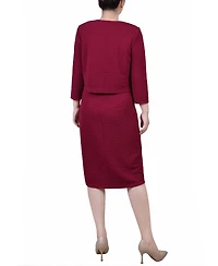 Ny Collection Petite Textured 3/4 Sleeve Two Piece Dress Set