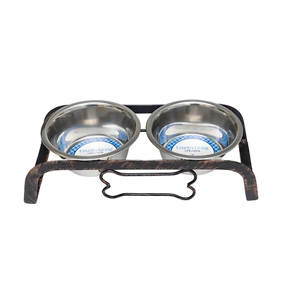 Country Living Rustic Dog Bone Elevated Feeder with 2 Stainless Steel Bowls (2 qts Each)