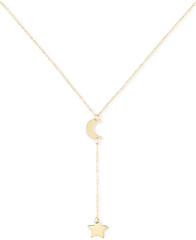 Polished Moon & Star 18" Lariat Necklace in 10k Gold