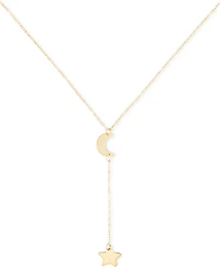 Polished Moon & Star 18" Lariat Necklace in 10k Gold