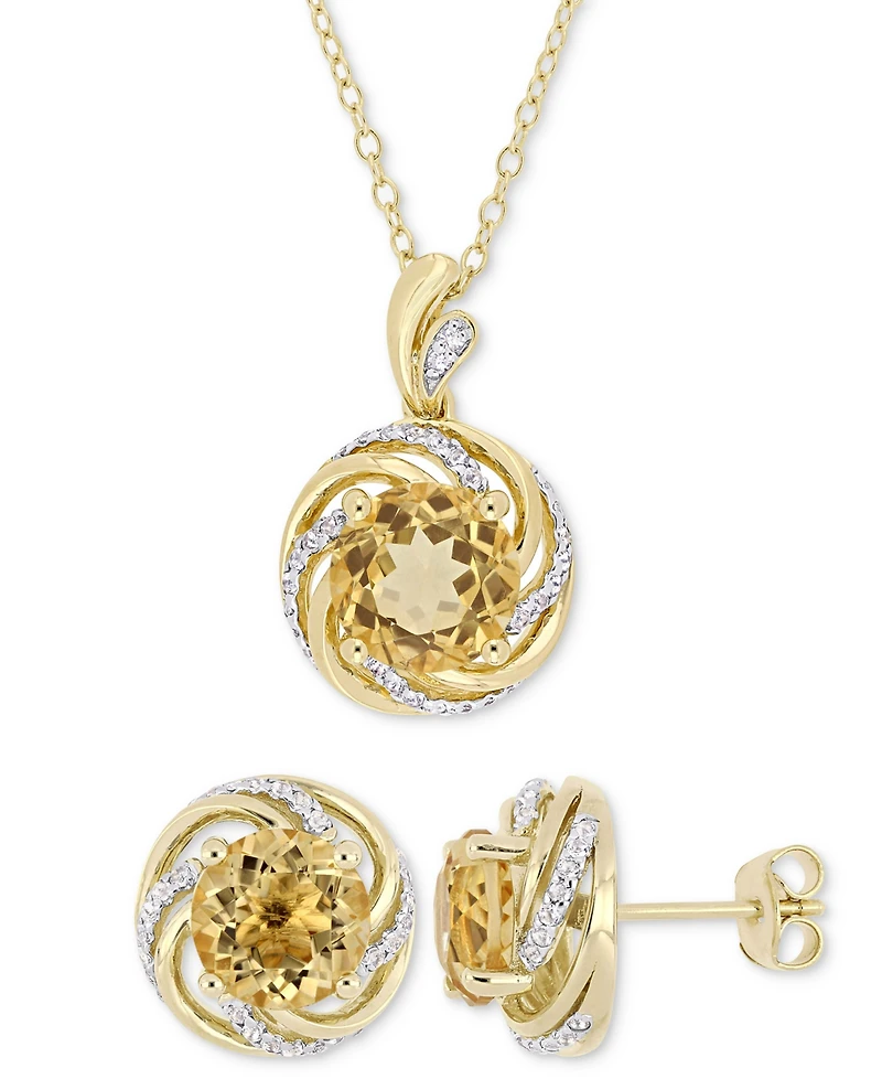 2-Pc. Set Citrine (5-1/2 ct. t.w.), White Topaz (3/8 ct. t.w.) & Diamond Accent Pendant Necklace & Matching Stud Earrings in Yellow-Plated Sterling Si