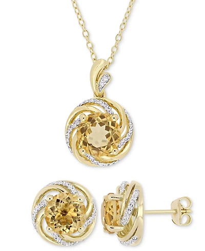 2-Pc. Set Citrine (5-1/2 ct. t.w.), White Topaz (3/8 ct. t.w.) & Diamond Accent Pendant Necklace & Matching Stud Earrings in Yellow-Plated Sterling Si