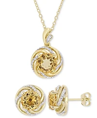 2-Pc. Set Citrine (5-1/2 ct. t.w.), White Topaz (3/8 ct. t.w.) & Diamond Accent Pendant Necklace & Matching Stud Earrings in Yellow-Plated Sterling Si