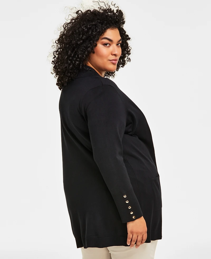 Jm Collection Plus Open-Front Long-Sleeve Cardigan, Exclusively at Macy's