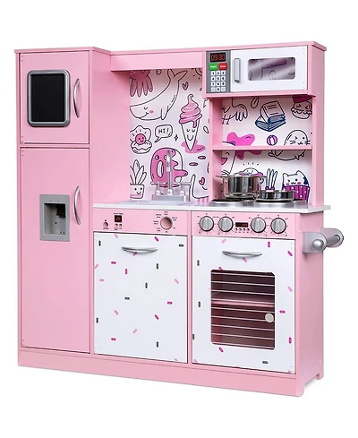 Lil' Jumbl Kitchen Set for Kids, Wooden Pretend Play Kitchen Set, Pink - Pink